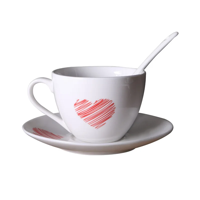 Rojo azul amor patrón taza de café con plato de cuchara,simple Tazas de cerámica conjunto,Tarde taza de té de todo para la cocina de té de la taza 3