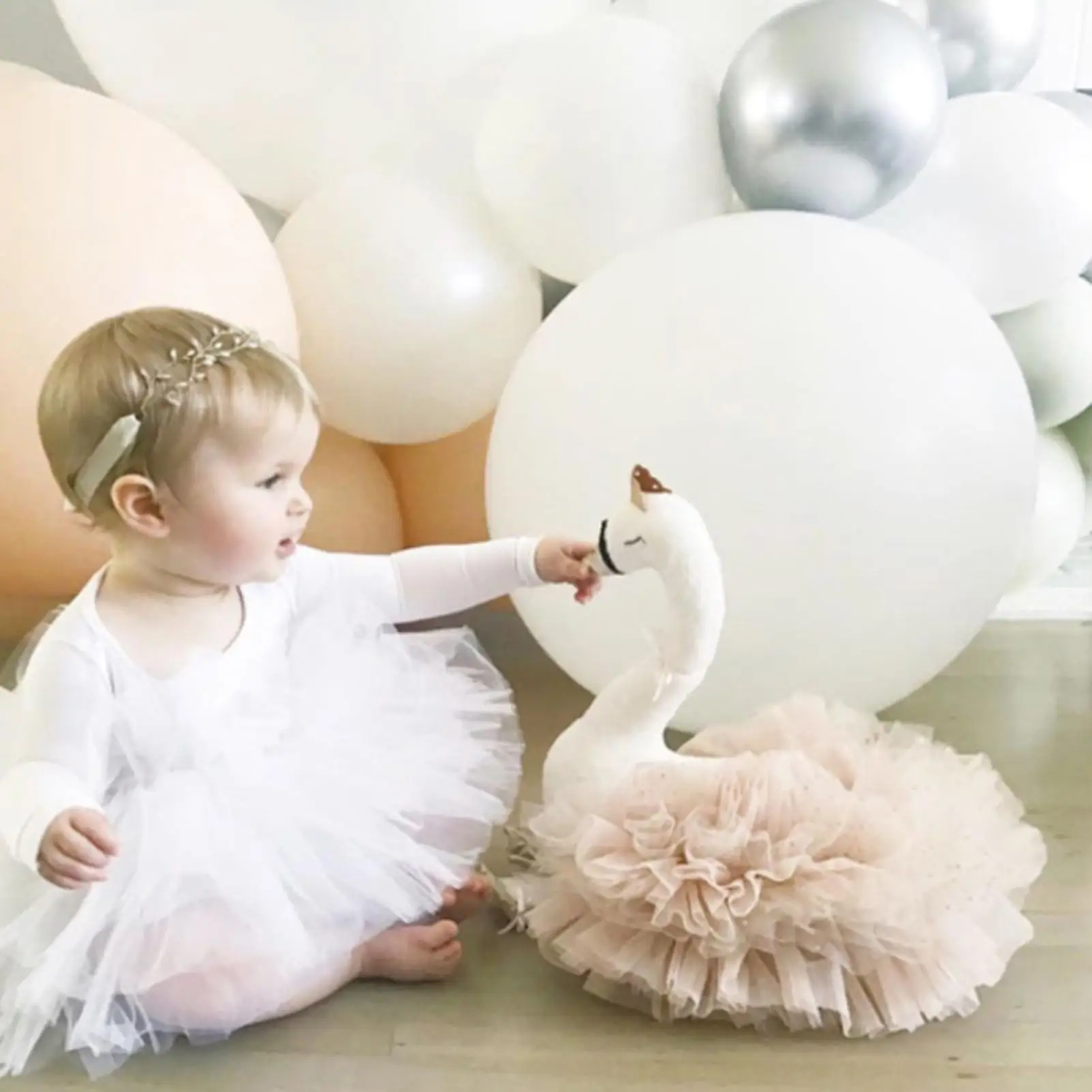 Lindo Gooses Pato de Peluche Muñeca Suave Animal Ballet de Cisne con la Corona de los Niños de Juguete de Regalo Sofá/ Cama Decoración 3