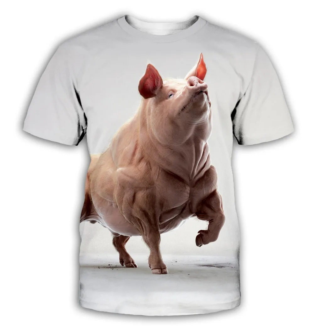 Nueva llegada popular Novedad animal perro cerdo vaca serie de camiseta de los hombres las mujeres de la impresión 3D de harajuku estilo camiseta tops de verano 3