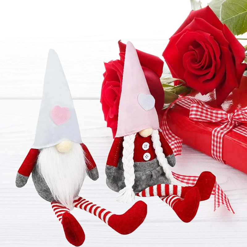 El Día de san valentín Gnome Muñeca de la Felpa Decoraciones hechas a Mano sueco Tomte para el Día de san Valentín Tabla Adorno de san Valentín Presente 3