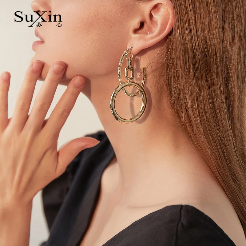 SuXin pendientes 2020 nueva ronda simple temperamento pendientes para las mujeres largas de la aleación colgante pendientes de la joyería regalos 3