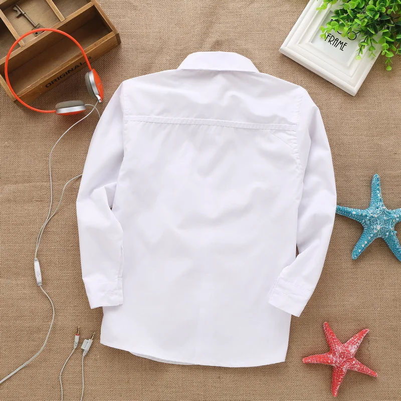 Nuevo estilo de encaje de algodón de color Blanco sólido bebé niños niños Blusa blanca de manga larga para niños chicos regalo de navidad 3