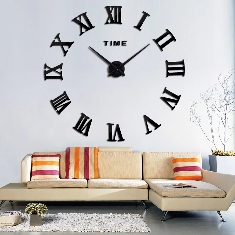 Gran espejo acrílico reloj de pared diy reloj de cuarzo de una Sola Cara de los relojes de casa moderna de la decoración de la sala de estar círculo romano pegatinas 3