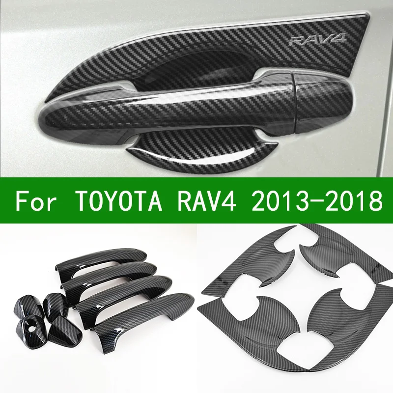 PARA-2017 TOYOTA RAV4 4/4.5 generación del coche de la manija de la puerta TAZÓN, cubrir，Negro de fibra de carbono patrón cubierta de la manija de trim 2016 3