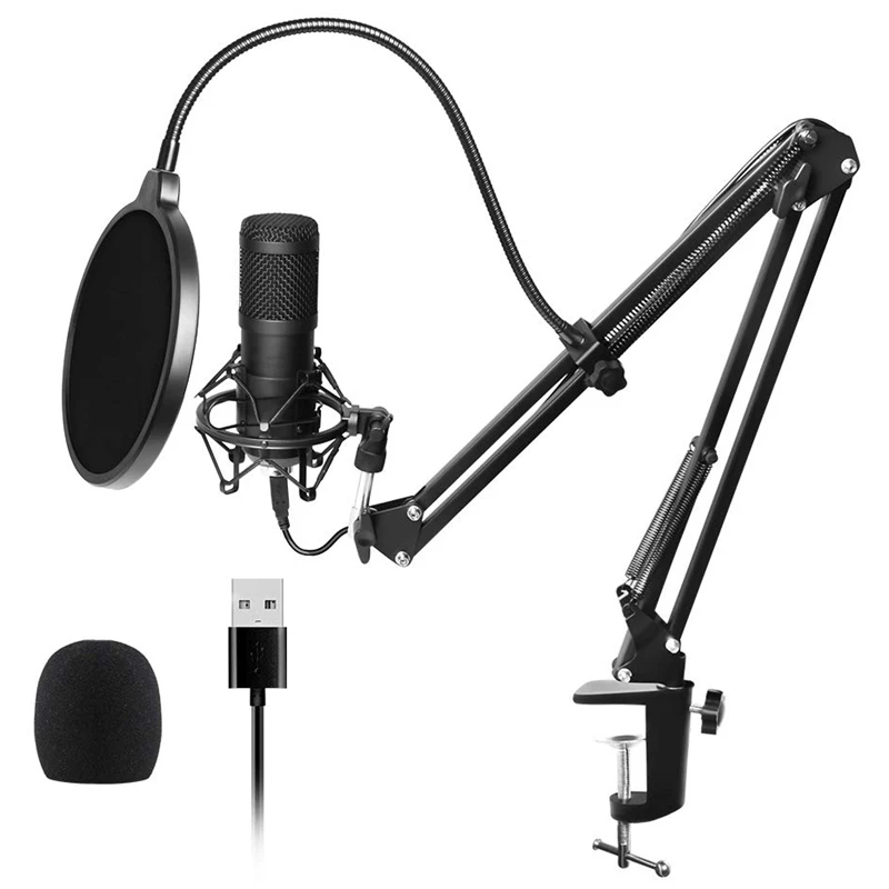 Usb Streaming Podcast Micrófono de la Pc en un Estudio Profesional de Condensador Cardioide Micrófono Kit con Tarjeta de Sonido Boom de Choque del Brazo de Montaje del Filtro, 3