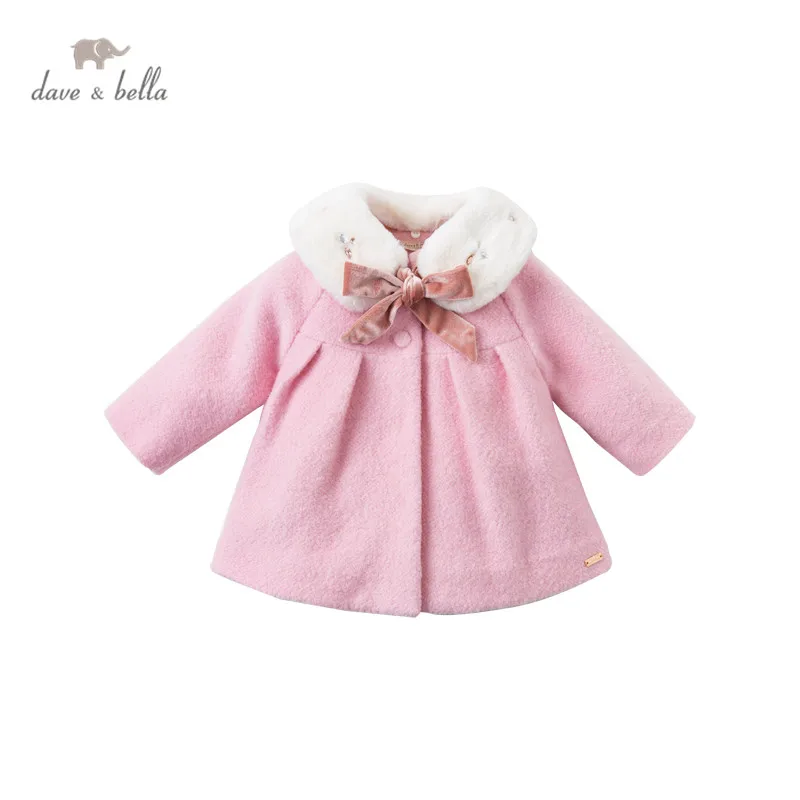 DB15672 dave bella de invierno las niñas de bebé de moda botón de arco de piel floral abrigo de los niños tops bebé niño ropa de abrigo 3
