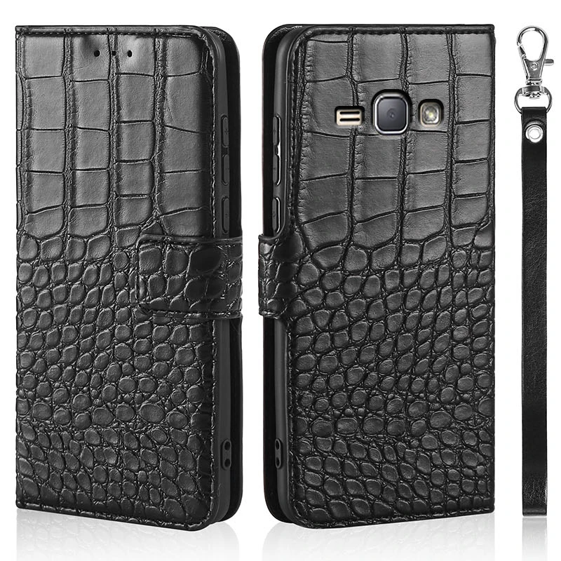 De lujo Flip Case para Samsung Galaxy J1 2016 J120 J120F J1(6) SM-J120F/DS Cubierta de Cocodrilo Textura de Cuero de Diseño de Libro de Teléfono 3