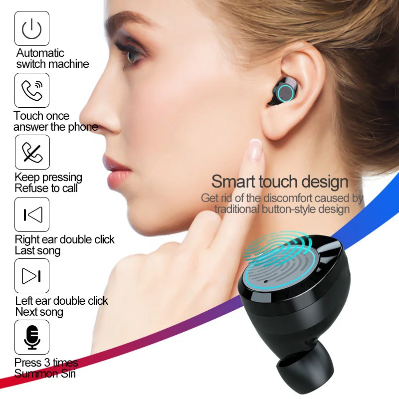 AERBOS Auriculares Inalámbricos Bluetooth 5.0 Auricular Impermeable Auriculares Con 3000 Mah Banco de Potencia Estéreo de alta fidelidad Auricular Fone De Ouvido 3