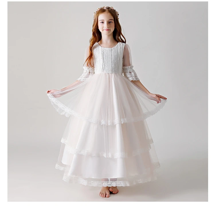 2020 Niñas Vestido Blanco Elegante Dama de honor de Niños Vestidos Para las Niñas de los Niños de Alta-final de la Tarde Vestido de Novia de Princesa 4