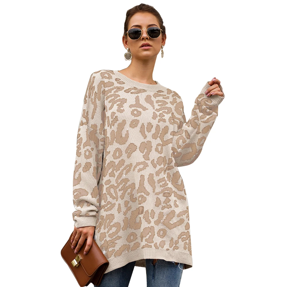 Adogirl patrón de leopardo o de cuello suelto mujeres suéteres de punto otoño grueso suéter largo mujer invierno 2019 80-100 cm suéter de lana 4