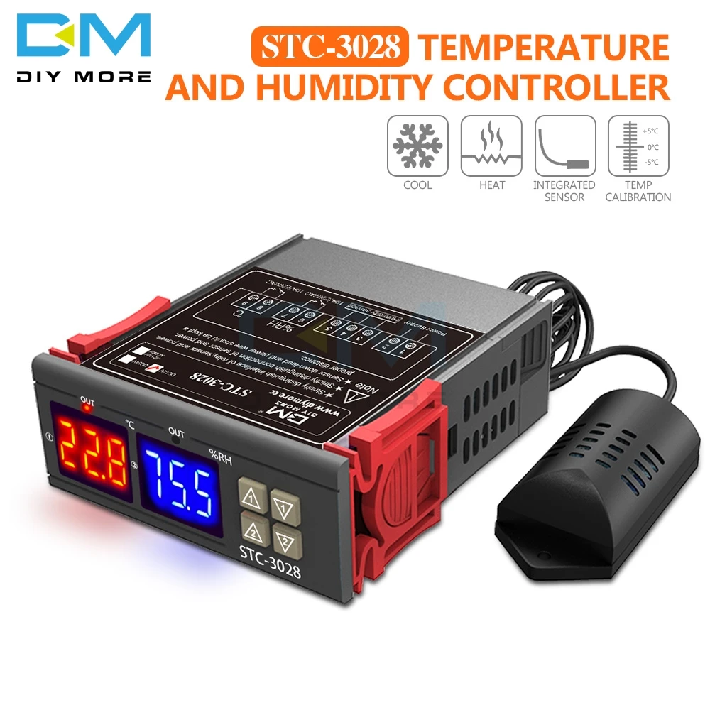 STC-3028 Dual LED Digital de la Humedad del Controlador de Temperatura Termómetro Termostato Higrómetro CA 110V 220V DC 12V 24V 10A 4