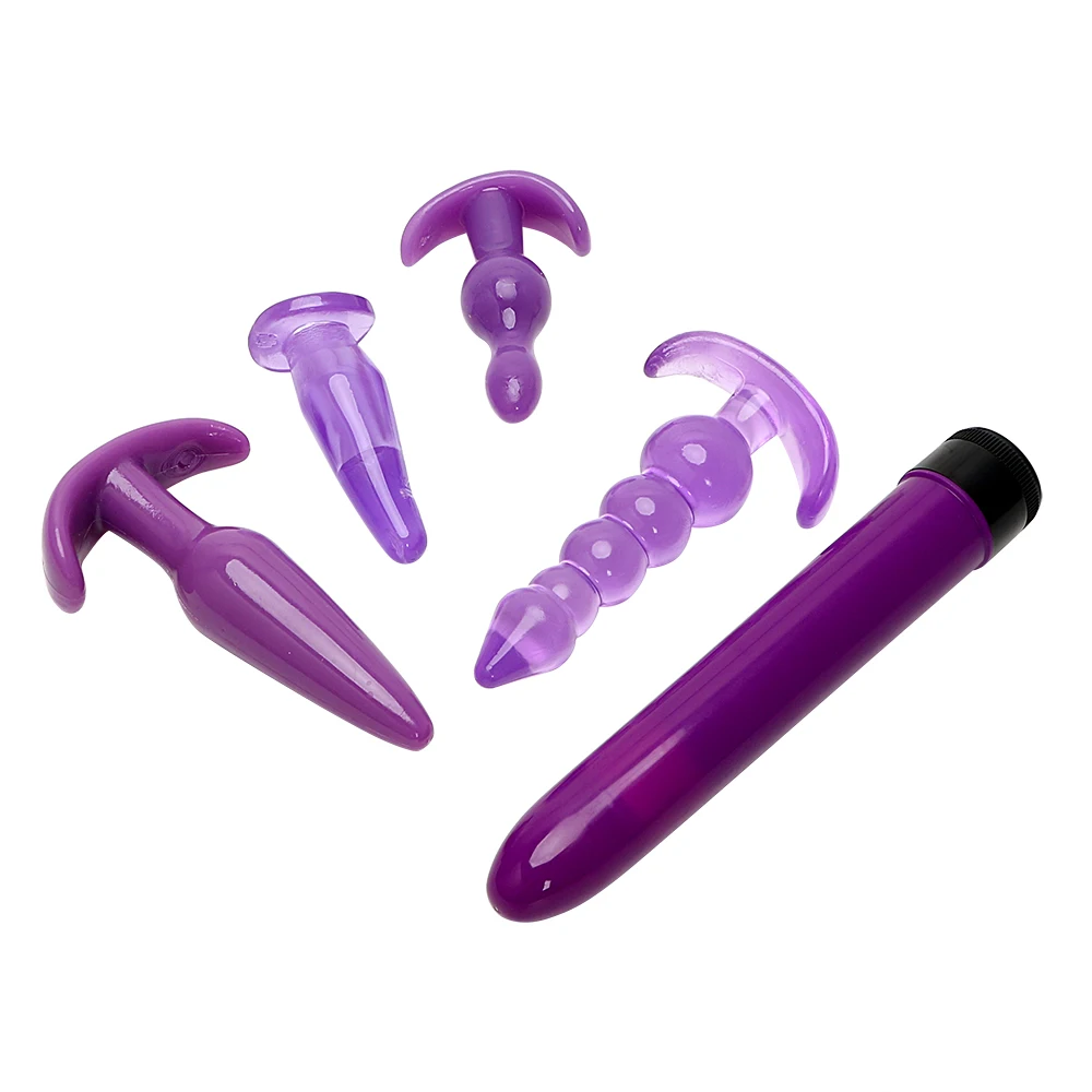 IKOKY Plug Anal de color Púrpura Dedo Masajeador de Próstata Butt Plug para Principiantes 5Pcs/Set Anal Consolador Vibrador Juguetes Sexuales para Hombres, Mujeres 4