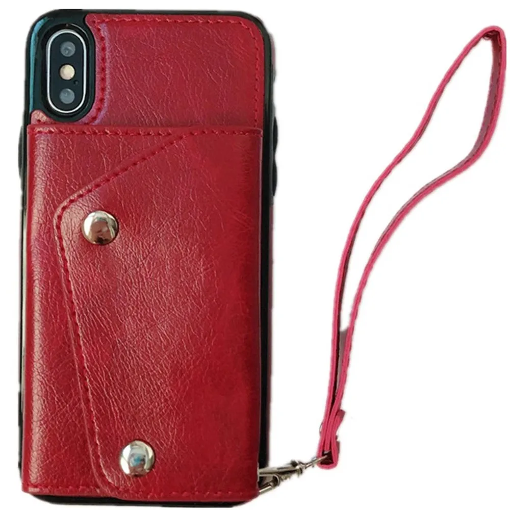 Caso Para el iphone 12 mini 11 pro xs max xr x 7 8 6 6s plus cubierta de la tarjeta monedero de cuero del soporte para la correa de teléfono de la bolsa de capa fundas 4
