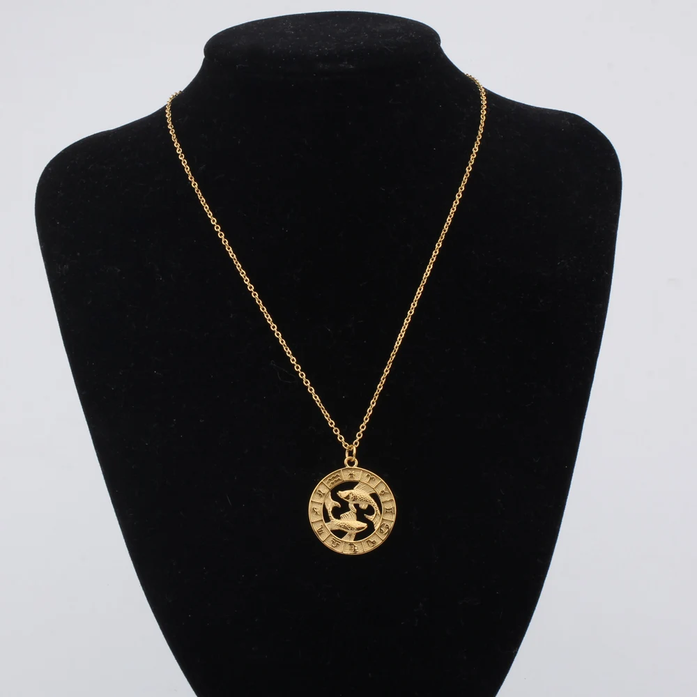 FINE4U N556 12 Horóscopo Signo del Zodiaco de Oro Colgante Collar de Acero Inoxidable de 12 Constelaciones del Collar para las Mujeres Regalos de Cumpleaños 4