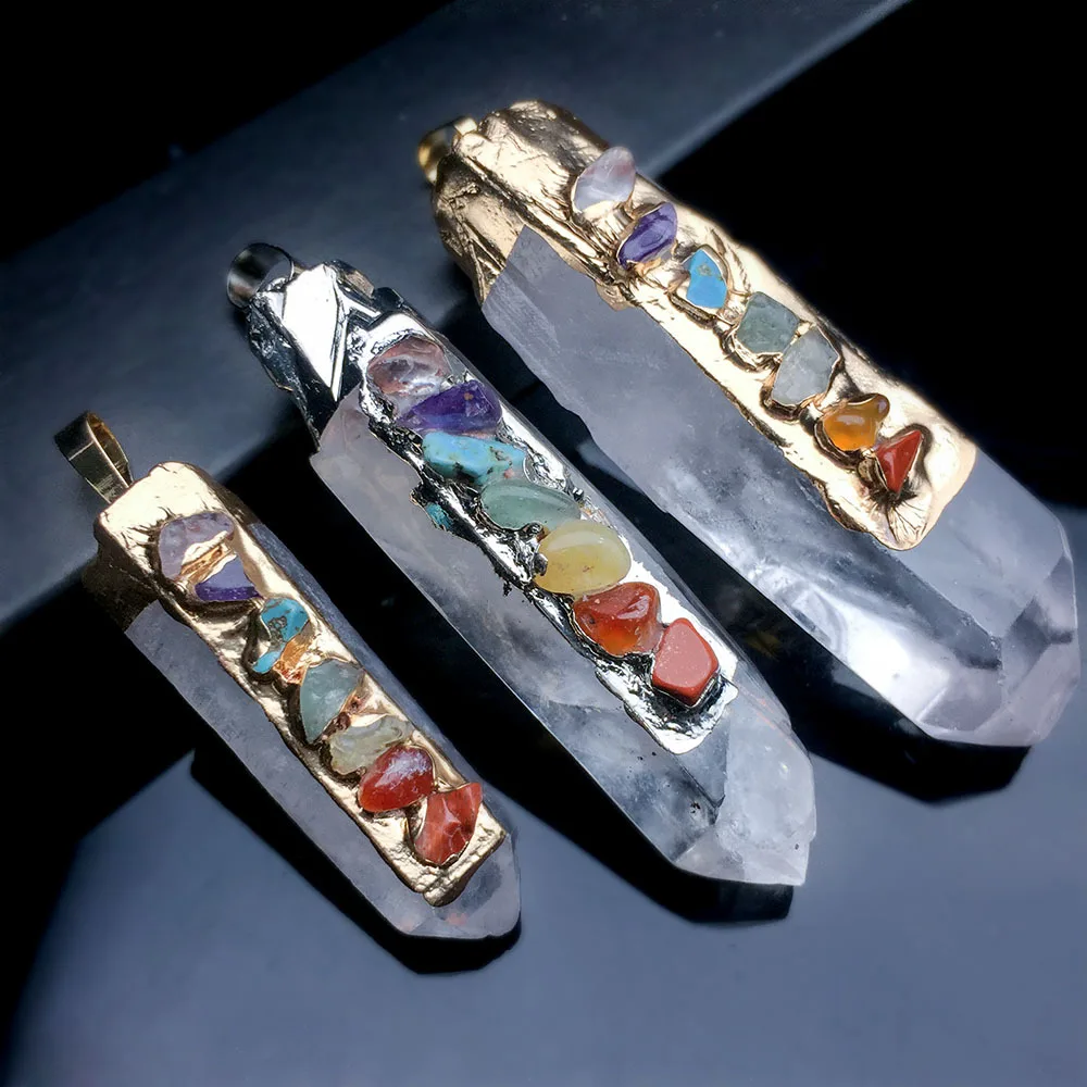 Natural de la Piedra Original, el Encanto de la Joyería de Energía de Cristal Pilar Irregular Siete Chakras Pequeño Colgante DIY Collar de Accesorios 4