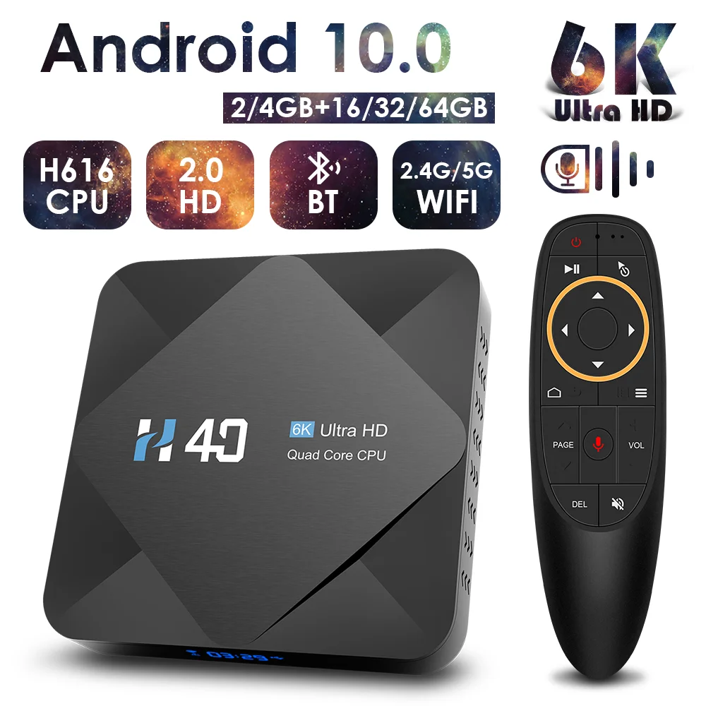 Android TV Box Android 10 4 gb de RAM y 64 GB de ROM 6K H. 265 Reproductor Multimedia de Vídeo 3D 2.4 G 5 ghz Wifi Bluetooth Smart TV Box Set top box 4