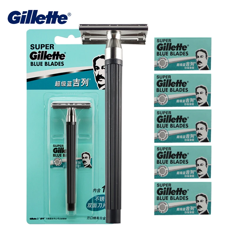 Gilltte Super Azul Navaja Inoxidable, Hojas de Afeitar para los Hombres de la Cara del Cabello Cuidado de la Navaja y 1 de Afeitar soporte 1 Hoja de Afeitar +5 Cuchillas 4