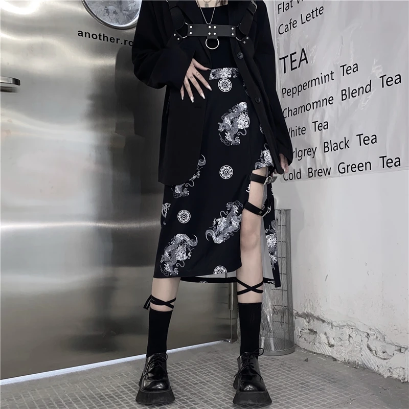 Ins coreano Ropa Negra Streetwear Ulzzang Fresco Ropa de Mujer Asimétrica Hipster Marca de Moda de las Señoras Faldas Estilo weilian 4