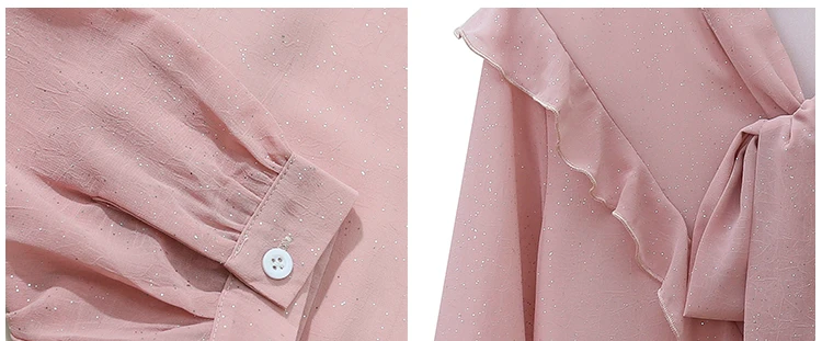 Blusa de Mujer Blusas Mujer De Moda 2021 Volantes V-cuello de la Rosa de Gasa de la Blusa de Manga Larga de las Mujeres Blusas Camisas Tops Blusa D494 4