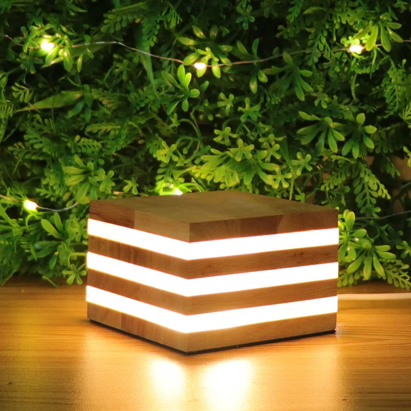 Creativo de madera maciza de Noche LED Luz extraña escritorio de madera cuadrado de la lámpara de carga USB dormitorio lámpara de la mesita 4