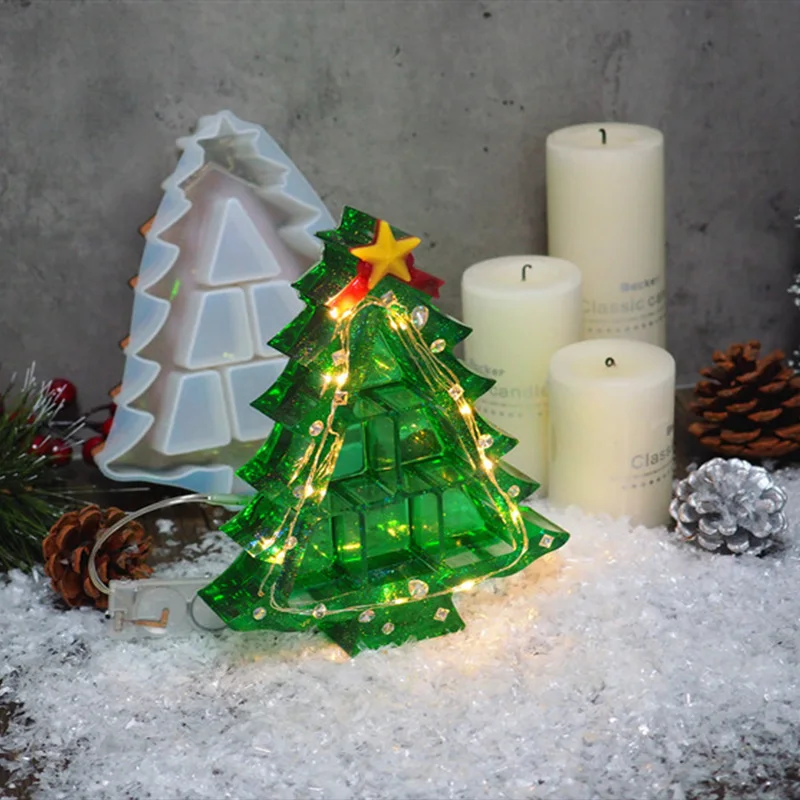 Árbol de navidad de la Caja de Almacenamiento de BRICOLAJE de la Resina del Molde de Silicona de Secado de la Flor de la Resina de arte Decorativo de la Resina Epoxi Moldes para la Joyería, Cosméticos 4