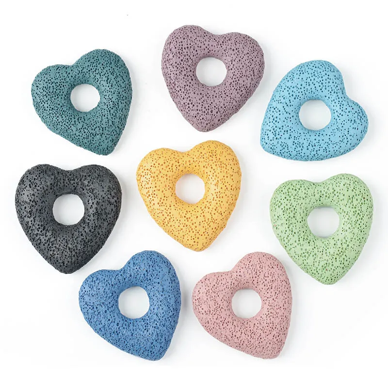 5pcs Natural de la Piedra Semi-preciosa de colores de la Lava Volcánica Hueco Corazón de Amor en forma de Perlas de la Joyería DIY Collar de Accesorios 4