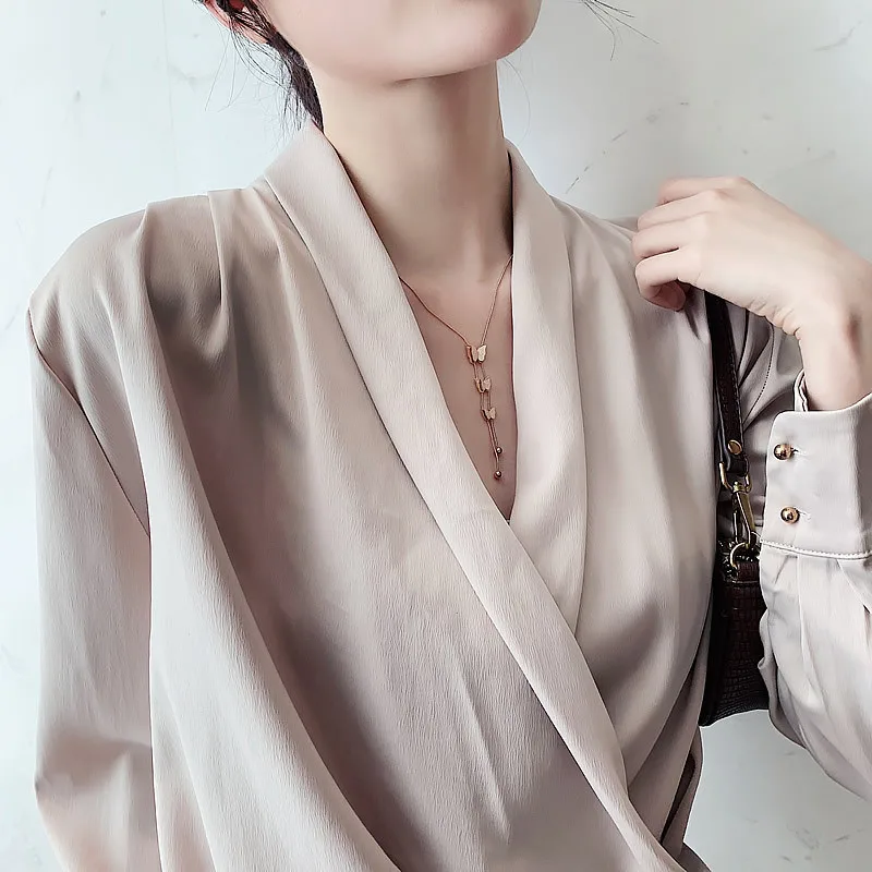 Coreano Original de la Moda de Acero de Titanio de la Mariposa de la Borla Collar para Mujer Exquisito Colgante Largo de la Clavícula Cadena de la Joyería Femenina 4