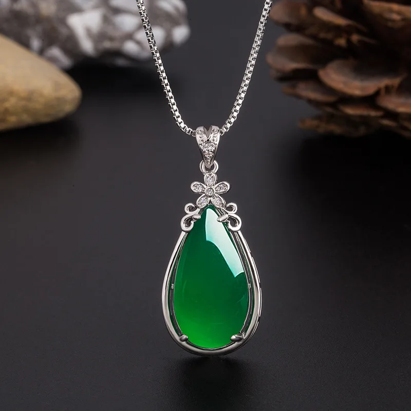 Natural Verde Jade, Ágata Gota de Agua Colgante de 925 Collar de Plata de China Tallada Encanto de la Joyería de la Moda de Amuleto para Mujeres Regalos 4