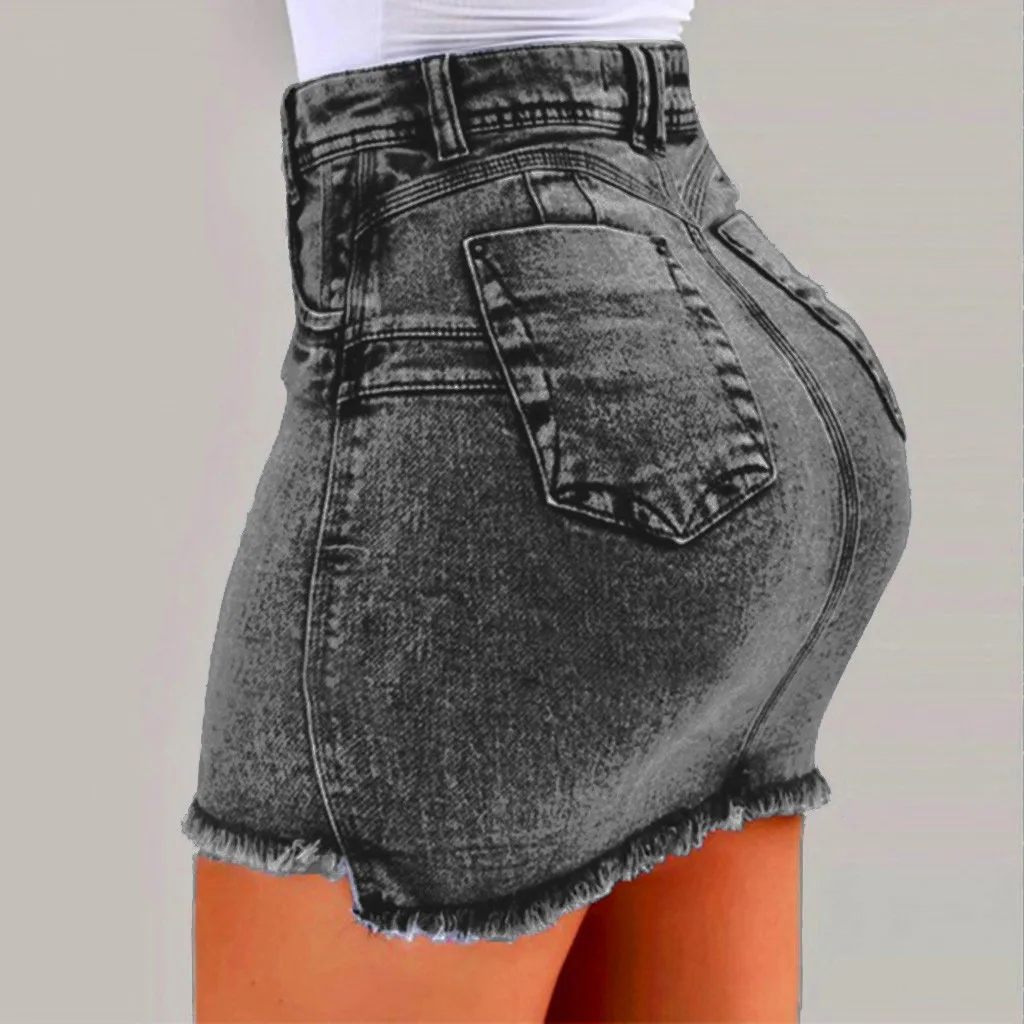Alto De Las Mujeres De La Moda De Verano Corto Jeans De Denim De Mujer Bolsillos De Denim Lavado De Mini Faldas Femme Indefinido 4