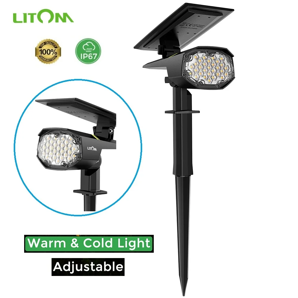Actualizado LITOM 30 Solar del LED Luces del Paisaje IP67 Impermeable Paisaje de la Lámpara Fría y Caliente Sensor de Movimiento Ajustable Solar Focos 4
