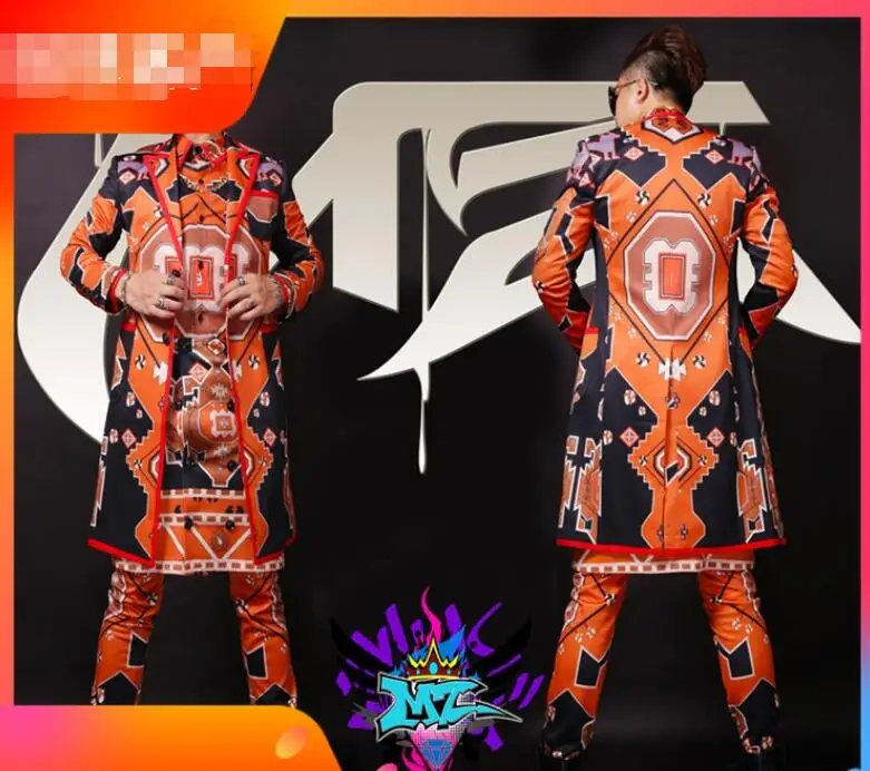 M-5XL! Los corralones de los hombres la ropa de 2019 Moda abstracto geométrico de graffiti largo traje de rendimiento traje de cantante de ropa 4