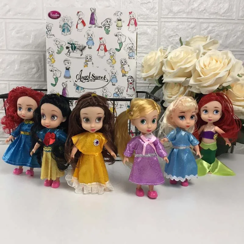Angelsweet Disney Frozen Muñeca de la Colección de 6 piezas de Muñecas de Colección de la Caja de Regalo de Cuento de Hadas de Blanca nieves Sirenita Niña de Juguetes para los Niños 4