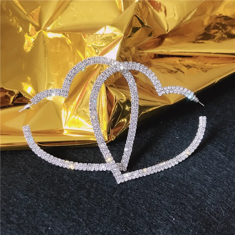 FYUAN Gran Corazón de Cristal Pendientes de Aro para Mujer Bijoux Geométricas diamantes de Imitación Pendientes de la Declaración de la Joyería Regalos de Parte 4