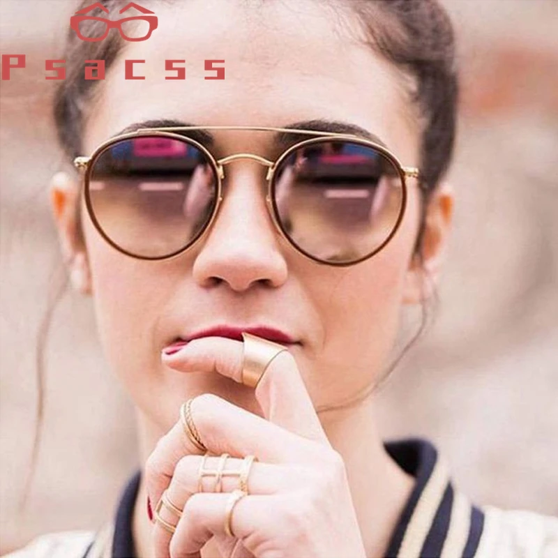 Psacss Gafas de sol de las Mujeres/de los Hombres De 2019 Vintage Ronda de Gafas de Sol de Doble Viga de la Marca del Diseñador de Espejo lentes de sol hombre/mujer UV400 4