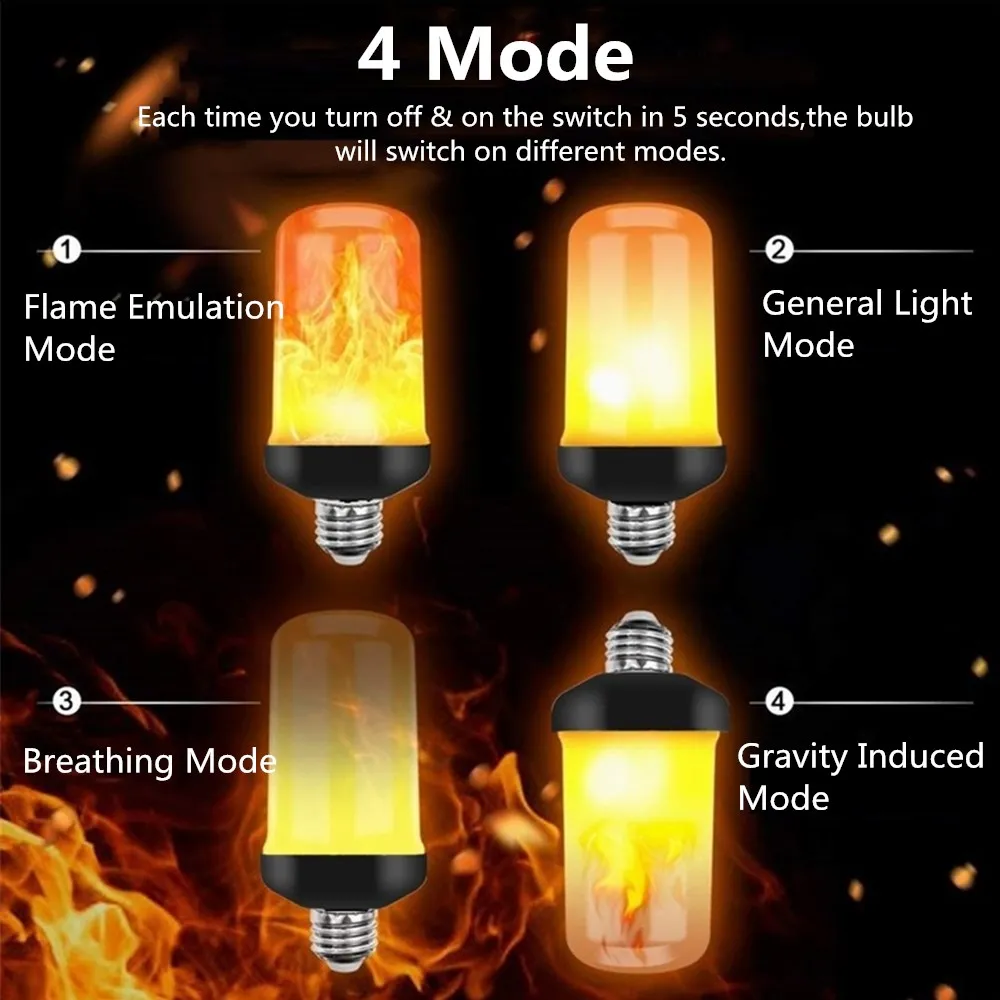4 Modos de E27/E26/E14/E12 Llama Bombilla LED de Fuego Efecto de Parpadeo de la Emulación de la Llama de Luz con Sensor de Gravedad de la Decoración 2/4 piezas Por paquete 4