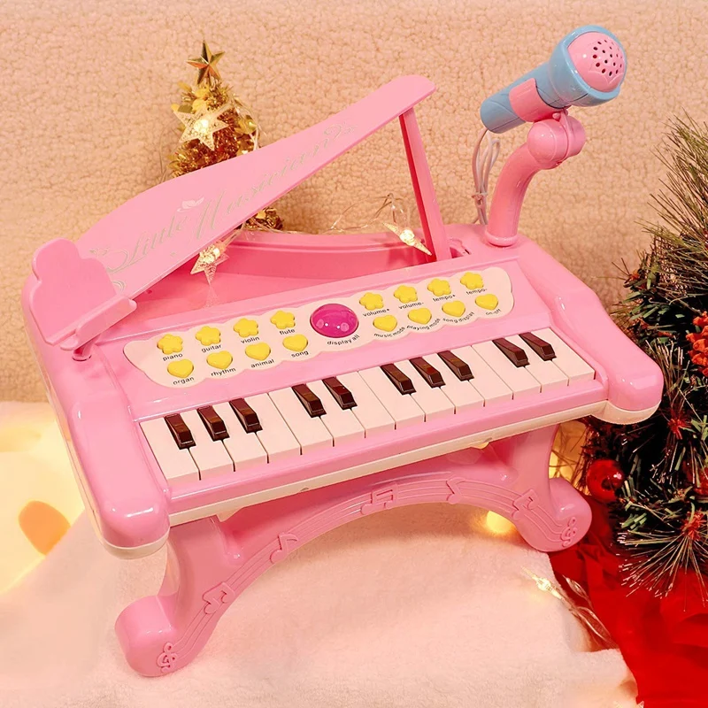 Niño pequeño Piano de Juguete Teclado de color Rosa para las Niñas Regalo de Cumpleaños 1 2 3 4 Años de Edad los Niños De 24 Teclas Multifuncionales Piano de Juguete 4