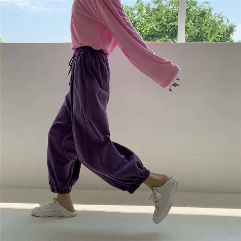 La mujer Elástica de Cintura Alta Corredores de rosa Púrpura del Harem de los Pantalones Femeninos Sólido Más el Tamaño de los Pantalones Sueltos Harajuku Deportivos de Streetwear 4