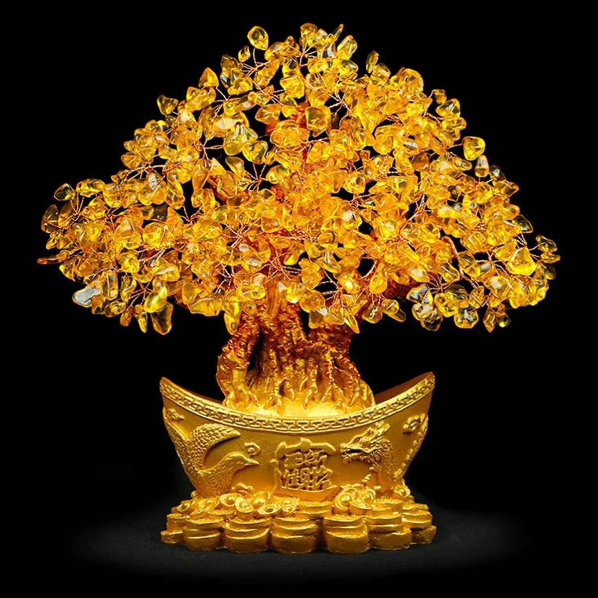 Extra grande de oro natural citrino dinero de la suerte de árbol de vaca de efectivo de los negocios de artesanía casa nueva don lingote decoración del árbol de la escultura 4