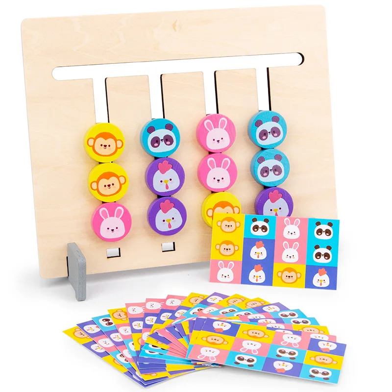 Montessori Educativos, Juguetes de Madera de Cuatro colores de los Animales Juego de Ajedrez Ejercicio de Coordinación Ojo-Mano Regalo para los Niños 4