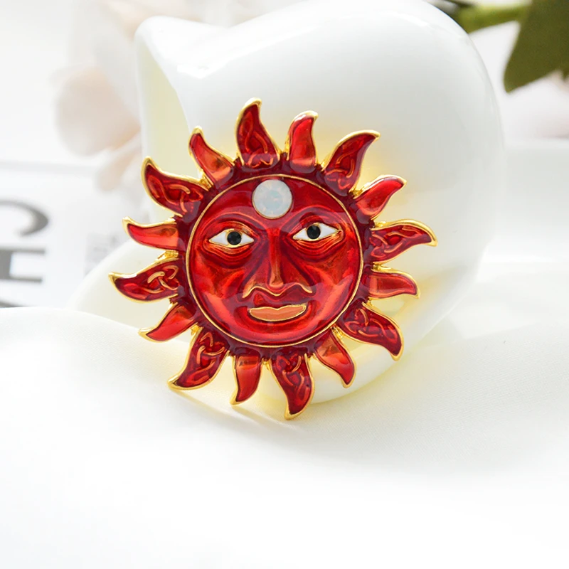 CAIZI 2019New Rojo Lindo dios del Sol de la Broche del Rhinestone de la Flor de Broches Para las Mujeres Esmalte Pin de la Joyería de la Boda Ropa Accesorios Regalos 4