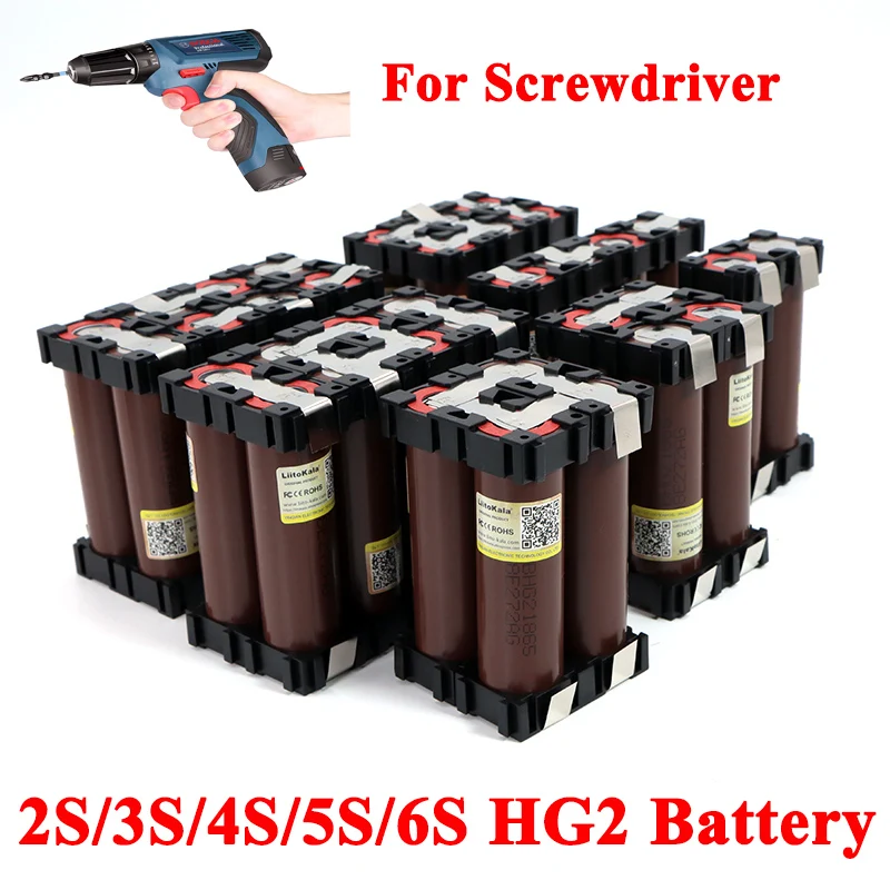 Liitokala 18650 HG2 2S 3S 4S 5S 6S 8S de 6000mAh 20A 7.4 V 12.6 V a 25.2 V 29,6 V 3000mAh para Destornillador baterías de soldadura de la batería 4