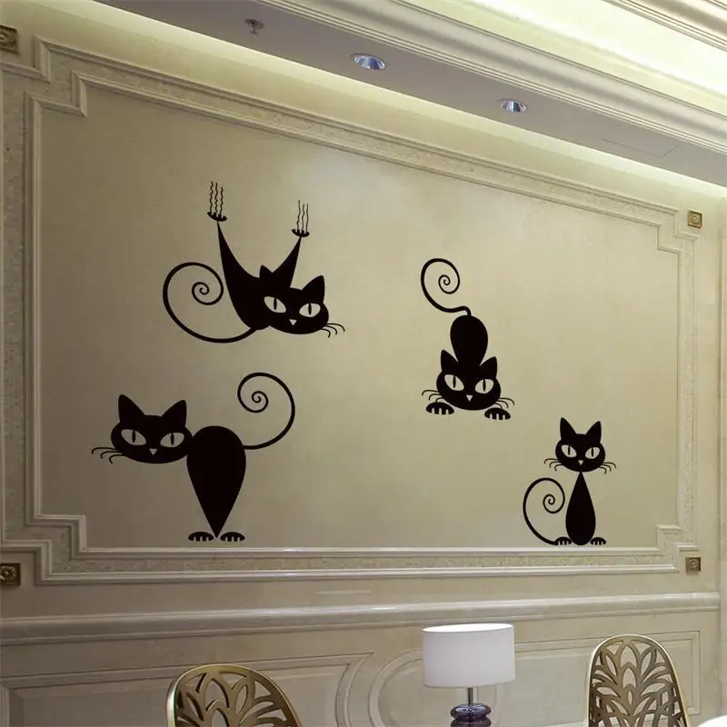 Lindo pegatinas de pared de 4 gatos colgar en la pared de la habitación de los niños pegatinas de pared de la sala de juego para la sala de estar parte de la decoración Mural de arte 4