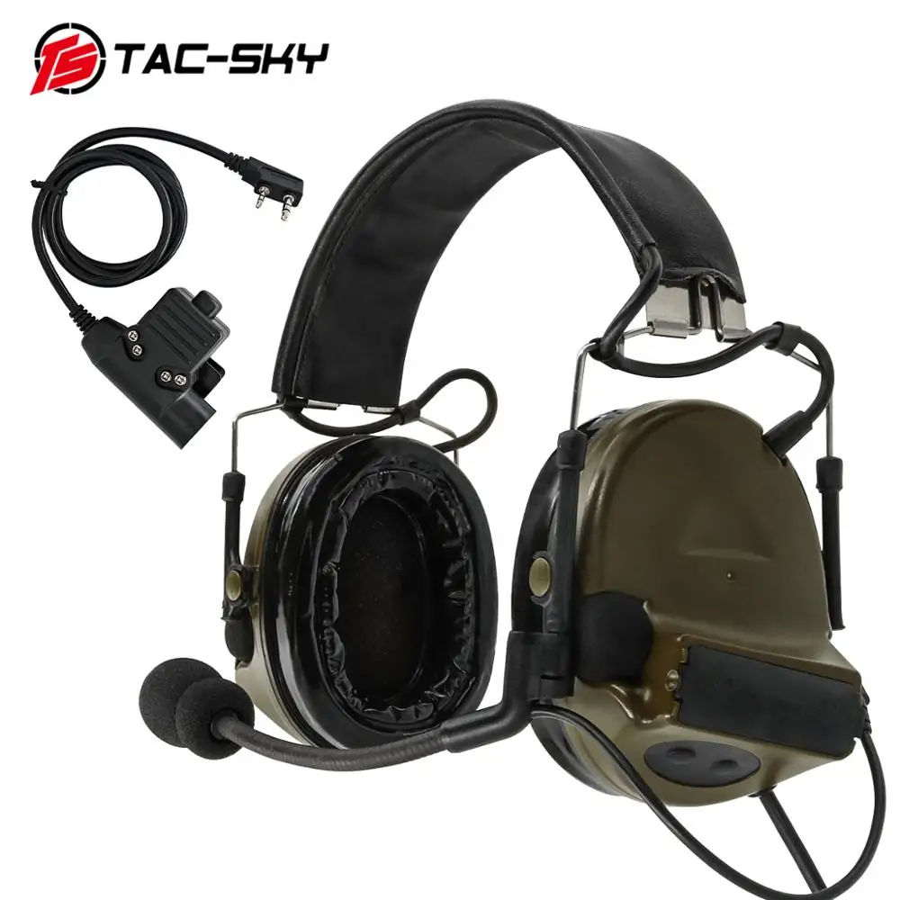 TAC-CIELO COMTAC II de silicona orejeras audiencia de reducción de ruido de recogida táctica militar auricular FG+ U94 Kenwood plug PTT 4