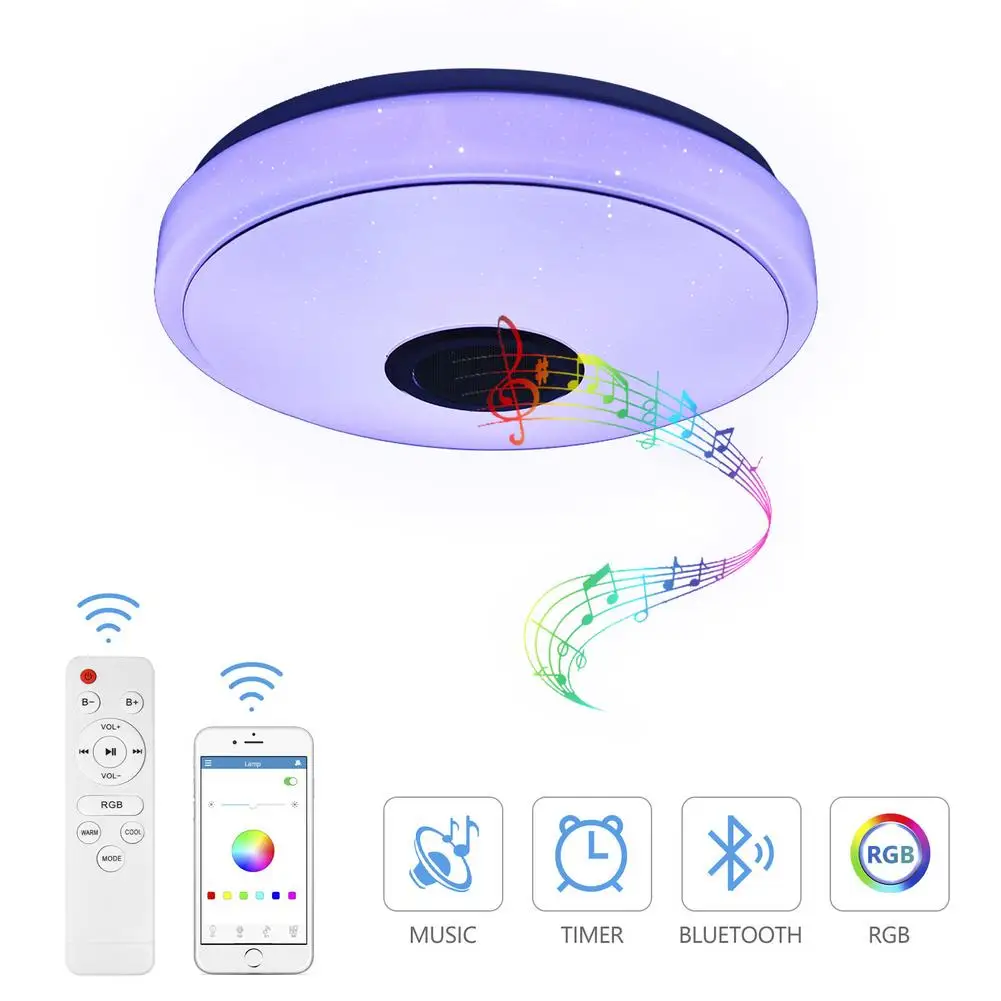 36W 220V Inteligente de la Luz de Techo Control Remoto Bluetooth APP de Control W/WW+RGB, Cambio de Color Para el Dormitorio Lámpara Inteligente 4