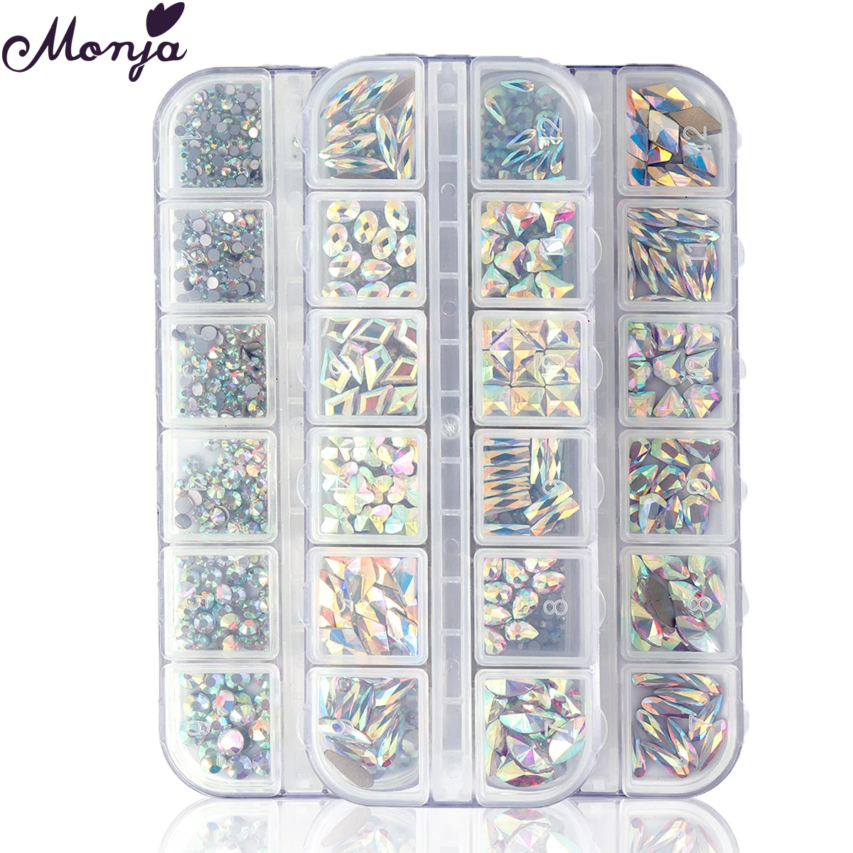 Monja 12 Rejillas/Caja 3D Encanto de colores de Uñas de Arte de AB Plana Piedras de varios tamaños Mixtos Forma de Cristal de la Joyería de BRICOLAJE, Decoración Manicura 4
