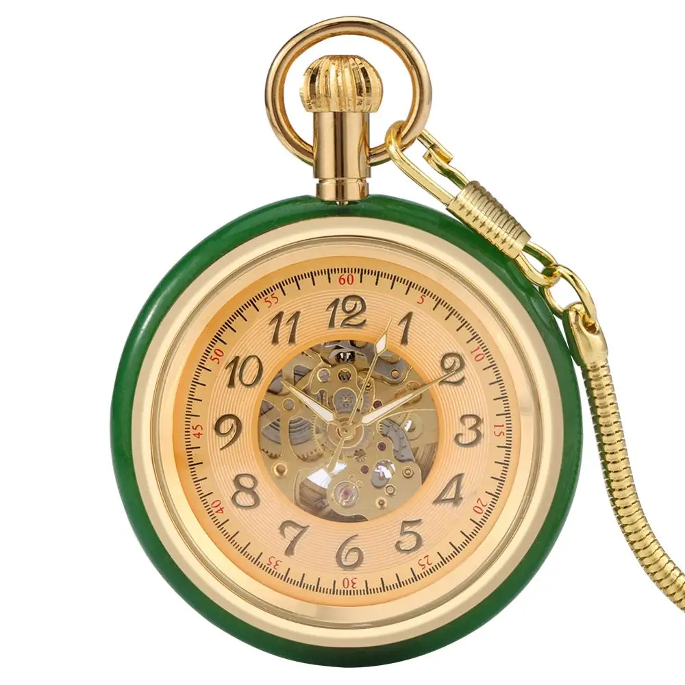 De lujo reloj Único de Jade de Oro Mecánico Automático Reloj de Bolsillo de cuerda automática Reloj Esqueleto de Marcación de la Joyería Reloj LLAVERO Serpiente de la Cadena de 4