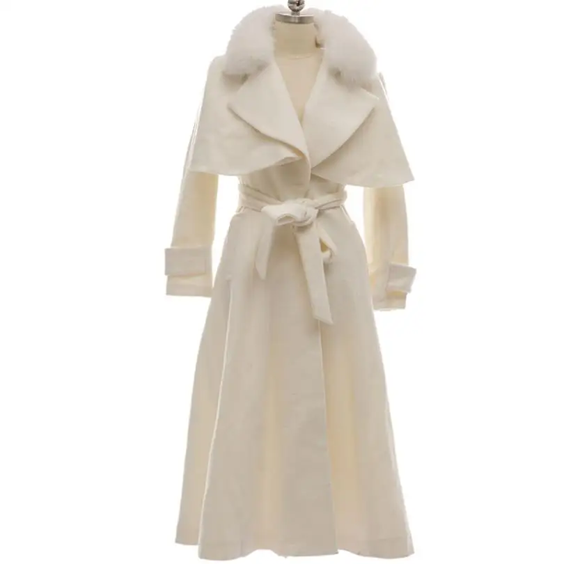 X-largo abrigo de Lana de las mujeres 2020 el otoño y el invierno de nueva temperamento de la cintura largo abrigo de lana cuello de piel gruesa capa de 4