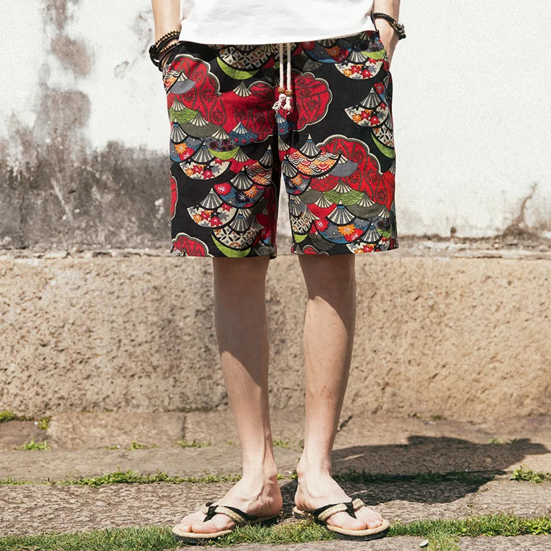Hombres pantalones Cortos de Algodón Japonés Casual Hip-Hop Impresión de Cordón pantalones Cortos de Verano de la Calle Suelta Recta Cómodos pantalones Cortos de los Hombres M-5XL 4
