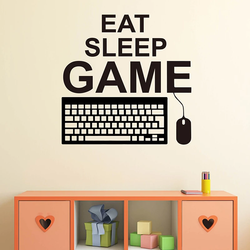 Comer Dormir Juego de Cotización de la Pared Pegatinas Decal Juegos de PC Teclado Controlador de Ratón Gamer de juegos Boy Dormitorio Decoración 4
