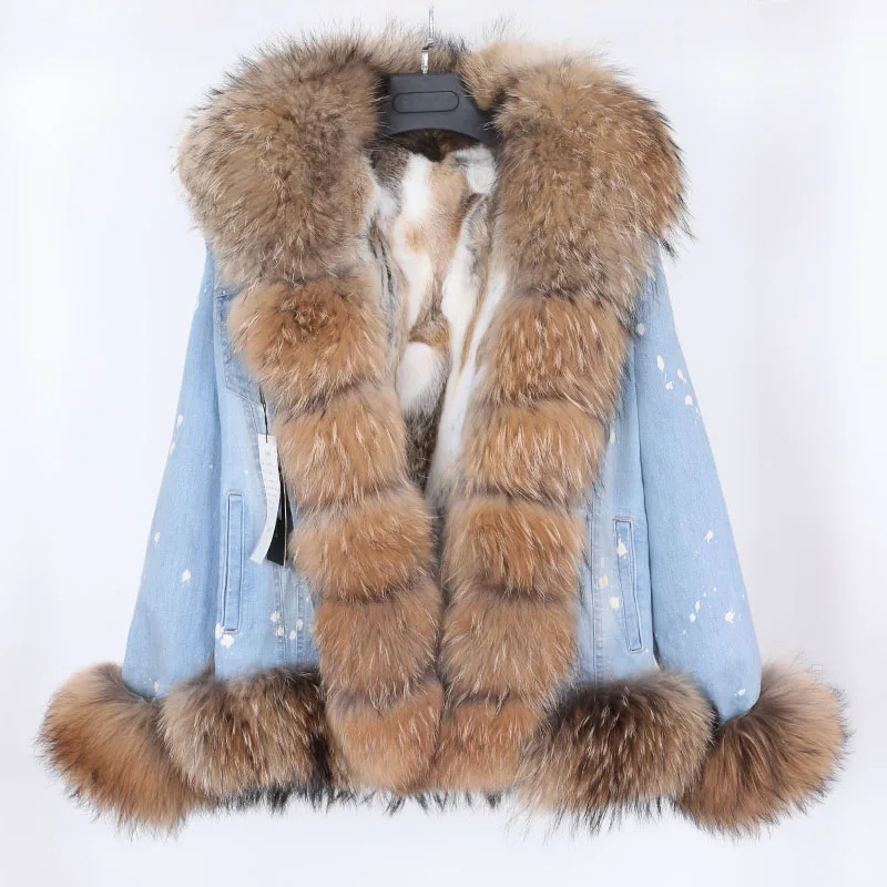 Super corto dril de algodón de cuello de piel de zorro de piel de conejo forro extraíble de moda chaqueta de abrigo chaqueta casual 4